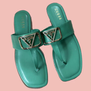 GUESS Sandals – Bright Green with Bling Logo